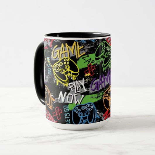 Neon Graffiti Gaming Pattern Tasse (Vorderseite Links)