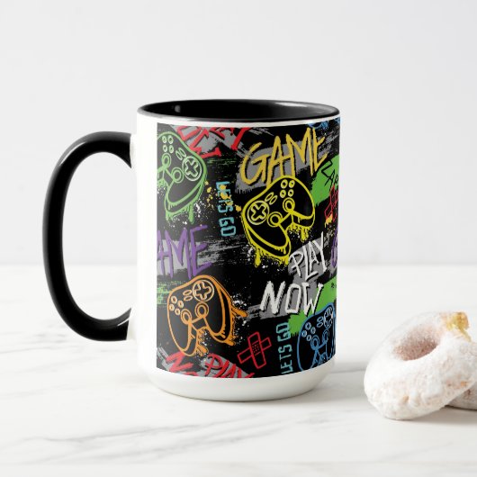 Neon Graffiti Gaming Pattern Tasse (Mit Donut)