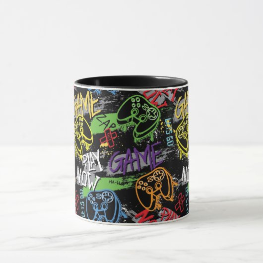 Neon Graffiti Gaming Pattern Tasse (Zentrum)