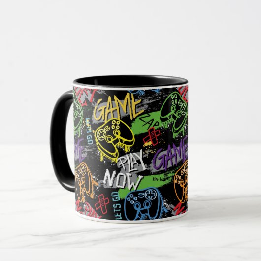 Neon Graffiti Gaming Pattern Tasse (Vorderseite Links)