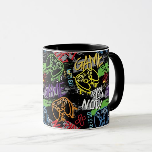 Neon Graffiti Gaming Pattern Tasse (VorderseiteRechts)