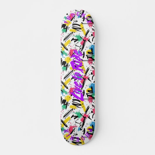 Neon Graffiti mit Lila Motto "Live to Ride" Skateboard (Vorne)