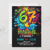 Neon Graffiti Six Seven 7th Birthday Invitation Einladung (Vorderseite)