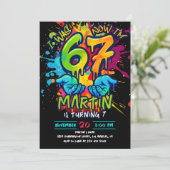 Neon Graffiti Six Seven 7th Birthday Invitation Einladung (Stehend Vorderseite)