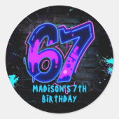 Neon Graffiti Six Seven 7th Birthday Sticker (Vorderseite)