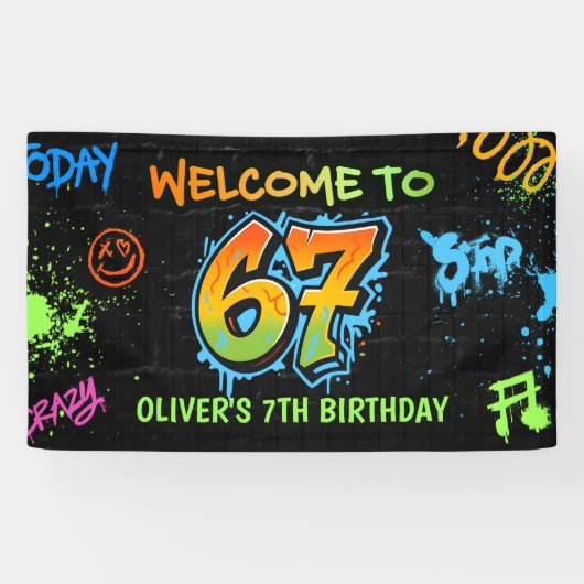 Neon Graffiti Six Seven Kids 7th Birthday Party Banner (Horizontal)