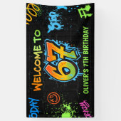 Neon Graffiti Six Seven Kids 7th Birthday Party Banner (Vertikal)