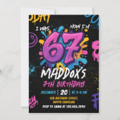 Neon Graffiti Six Seven Kids 7th Birthday Party Einladung (Vorderseite)