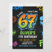 Neon Graffiti Six Seven Kids 7th Birthday Party Einladung (Vorderseite)