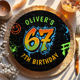 Neon Graffiti Six Seven Kids 7th Birthday Party Pappteller