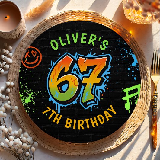 Neon Graffiti Six Seven Kids 7th Birthday Party Pappteller