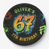 Neon Graffiti Six Seven Kids 7th Birthday Party Pappteller (Vorderseite)