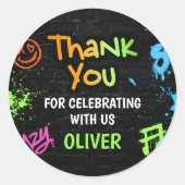 Neon Graffiti Six Seven Kids 7th Birthday Party Runder Aufkleber (Vorderseite)