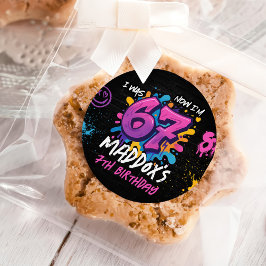 Neon Graffiti Six Seven Kids 7th Birthday Party Runder Aufkleber