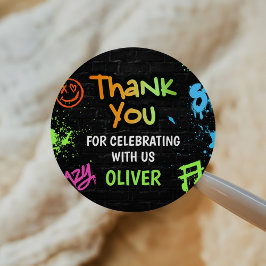 Neon Graffiti Six Seven Kids 7th Birthday Party Runder Aufkleber