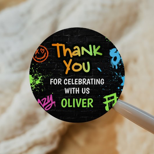 Neon Graffiti Six Seven Kids 7th Birthday Party Runder Aufkleber