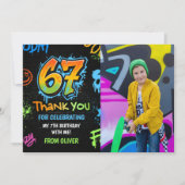 Neon Graffiti Six Seven Kids 7th Birthday Photo Dankeskarte (Vorderseite)