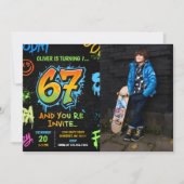 Neon Graffiti Six Seven Kids 7th Birthday Photo Einladung (Vorderseite)