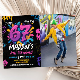 Neon Graffiti Six Seven Kids 7th Birthday Photo Einladung