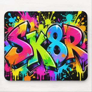 Neon-Graffiti-SK8R-Mauspad Bunt Skater Gamer Mousepad