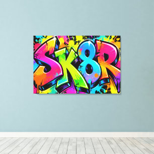 Neon-Graffiti-Skater Sk8r Bunt Urbane StreetArt Leinwanddruck