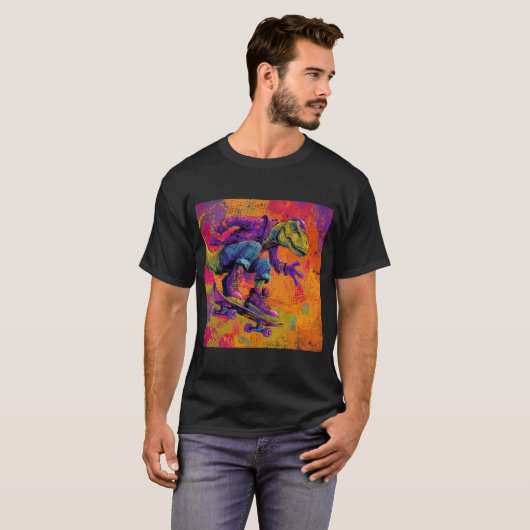 Neon Graffiti T-Rex Skate Trick T-Shirt (Vorne ganz)