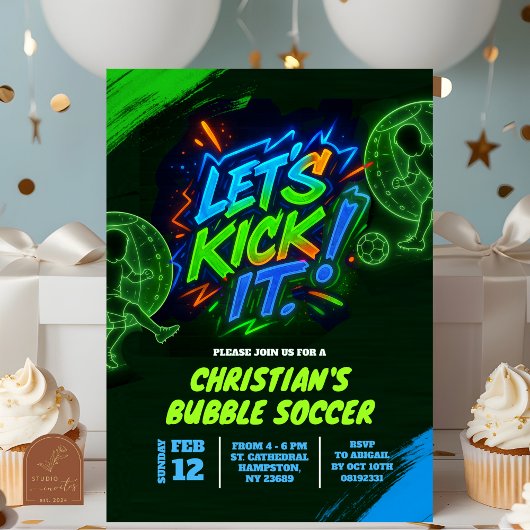 Neon Graffiti Teenager Bubble Soccer Einladung