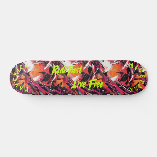 Neon Graffiti & Yellow 'Ride Fast Live Free' Motto Skateboard (Horizontal)