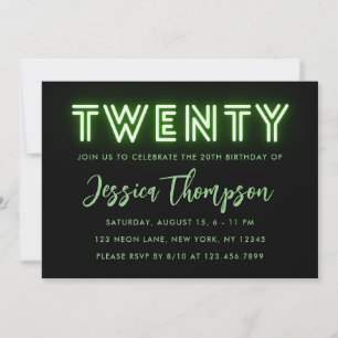 Neon Green 20. Geburtstag Einladung