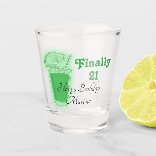 Neon Green 21. Geburtstag Schnapsglas (Vorderseite)