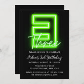 Neon Green 3. Geburtstag Einladung (Vorne/Hinten)
