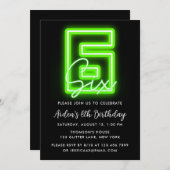 Neon Green 6. Geburtstag Einladung (Vorne/Hinten)