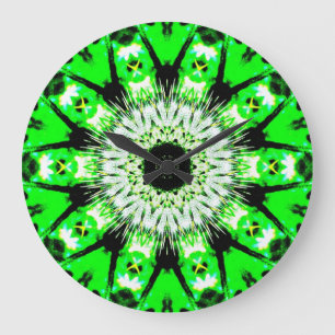 Neon Green Abstract Thistle Pattern Clock by KLM Große Wanduhr