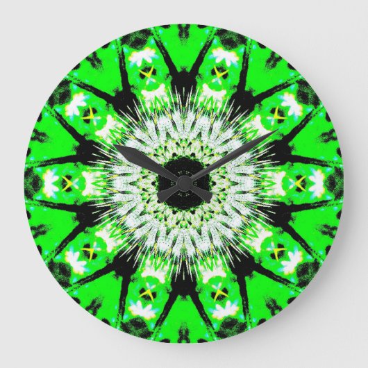 Neon Green Abstract Thistle Pattern Clock by KLM Große Wanduhr (Vorderseite)