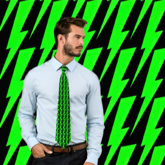 Neon Green and Black Lightning Bolt Necktie Krawatte