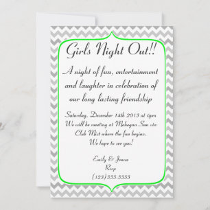 Neon Green and Grey Chevron Girls Night Out Einladung