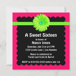 Neon Green and Pink 16 . Geburtstag Einladung