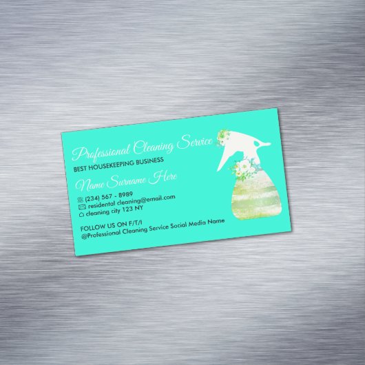 Neon Green Aquamarin Maid Spray Blume Reinigung Magnetische Visitenkarte (Beispiel)