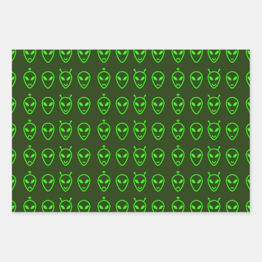 Neon Green Außerirdischen Packpapier Sheets Geschenkpapier Set (Vorderseite 3)