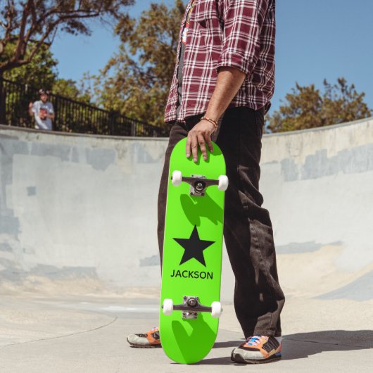 Neon Green Background Black Star Custom Skateboard (Außenbereich 2)