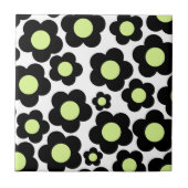 Neon Green Black Blume Fliese (Vorderseite)