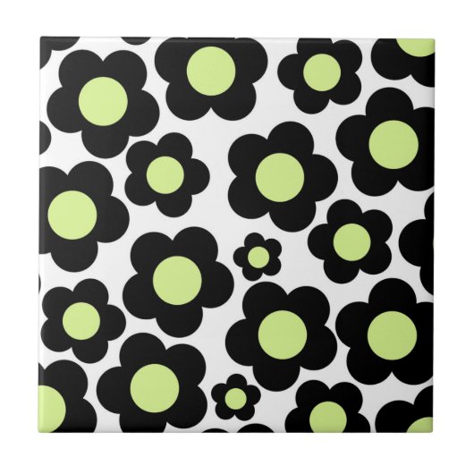 Neon Green Black Blume Fliese (Vorderseite)