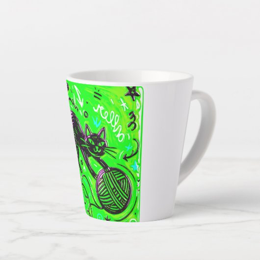 Neon Green Black Cat Milchtasse (Rechte Ecke)