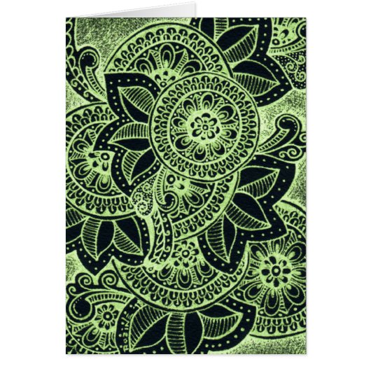 Neon Green Black Damask India Mandala Blank Inside (Vorne)