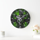 Neon Green Black Gothic Skull Winged Monster Große Wanduhr (Zuhause)