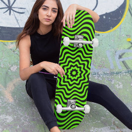 Neon Green Black Muster optische Illusion Custom Skateboard