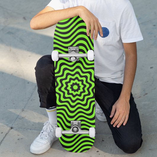Neon Green Black Muster optische Illusion Custom Skateboard