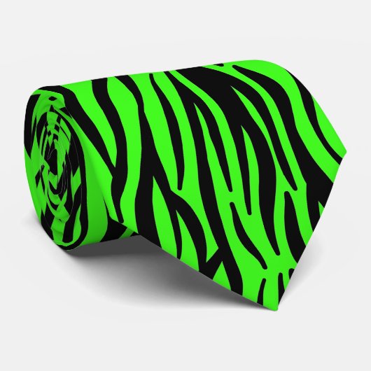 Neon Green Black Zebra Streifen farbenfrohe Muster Krawatte (Gerollt)