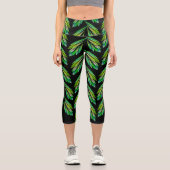 Neon Green Blätter - Fraktal Art, Capri Leggings (Vorderseite)