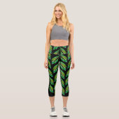 Neon Green Blätter - Fraktal Art, Capri Leggings (Vorderseite)